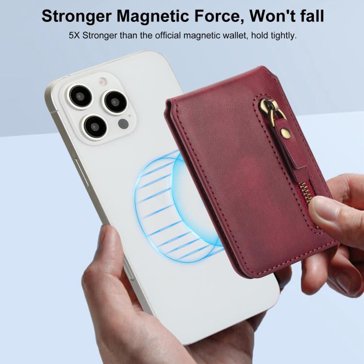 For iPhone 14 Plus Zipper Wallet Split MagSafe Leather Back Phone Case