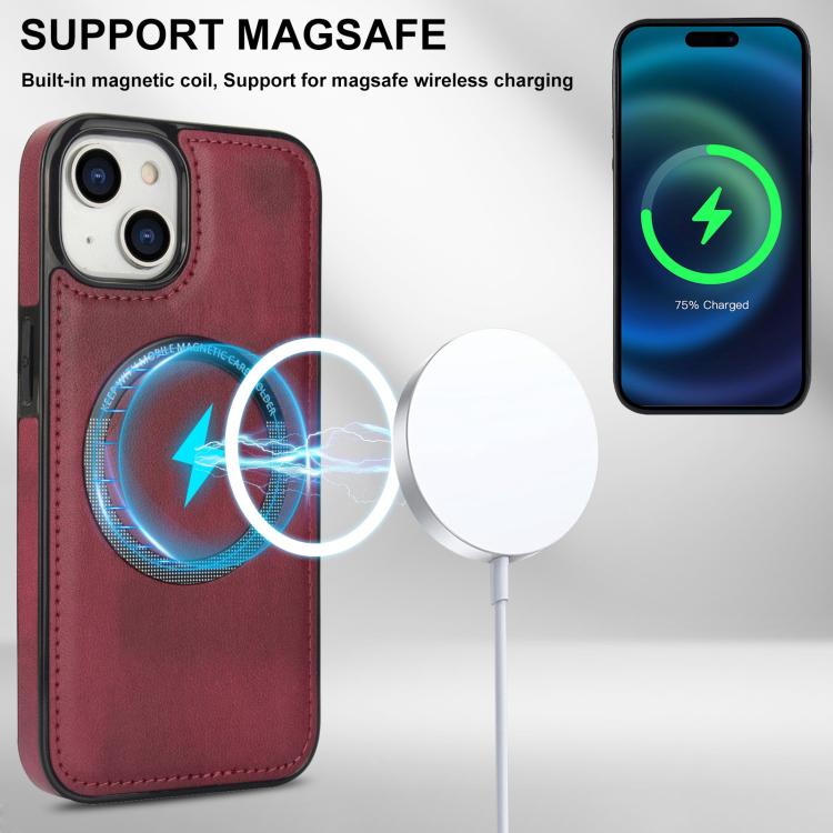 For iPhone 14 Zipper Wallet Split MagSafe Leather Back Phone Case