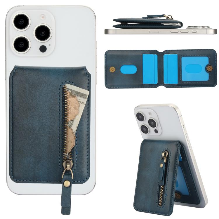 For iPhone 14 Pro Zipper Wallet Split MagSafe Leather Back Phone Case