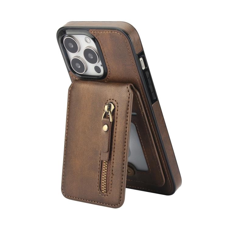 For iPhone 14 Pro Zipper Wallet Split MagSafe Leather Back Phone Case