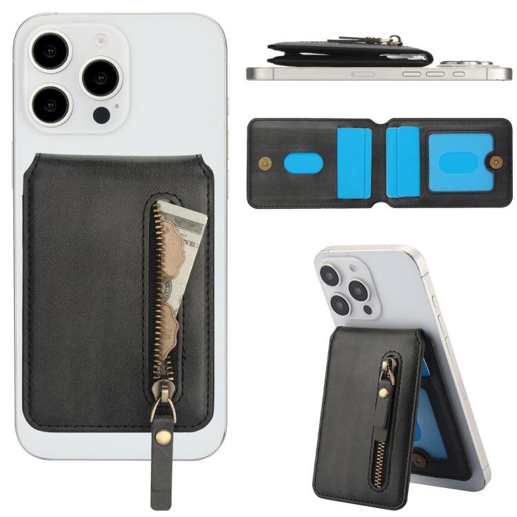 For iPhone 14 Pro Max Zipper Wallet Split MagSafe Leather Back Phone Case