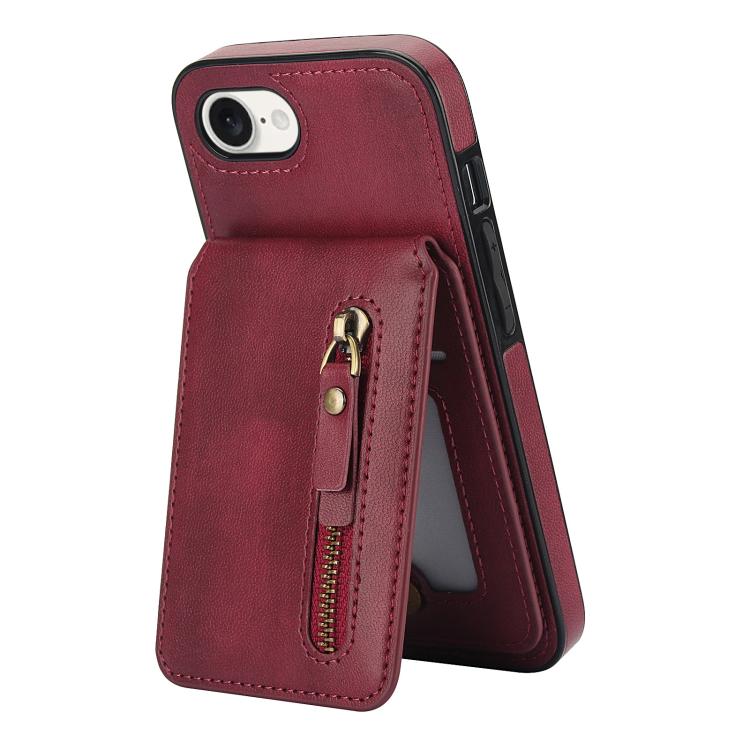 For iPhone 7 / 8 / SE 2022 Zipper Wallet Split MagSafe Leather Back Phone Case
