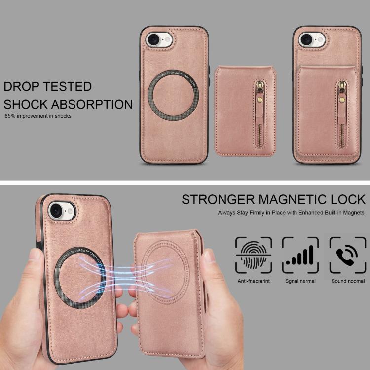 For iPhone 7 / 8 / SE 2022 Zipper Wallet Split MagSafe Leather Back Phone Case