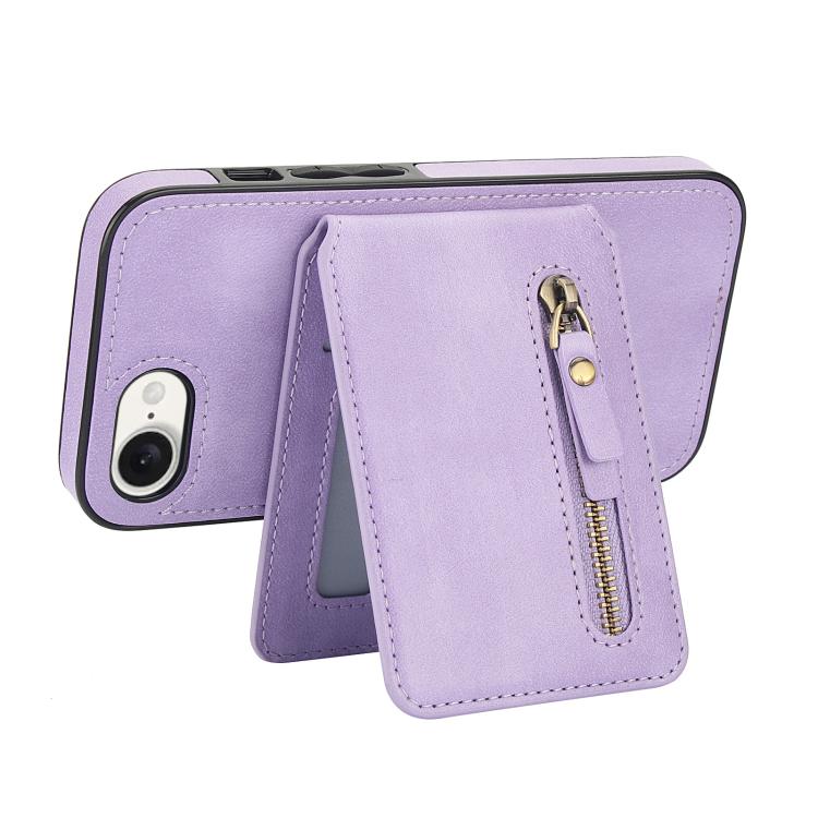 For iPhone 7 / 8 / SE 2022 Zipper Wallet Split MagSafe Leather Back Phone Case