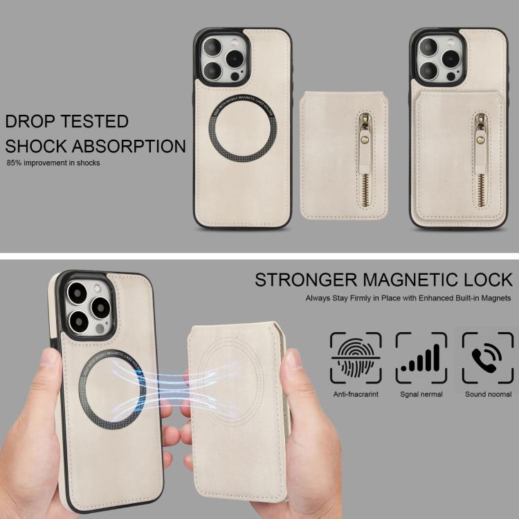 For iPhone 13 Pro Max Zipper Wallet Split MagSafe Leather Back Phone Case