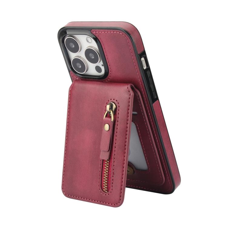 For iPhone 13 Pro Zipper Wallet Split MagSafe Leather Back Phone Case