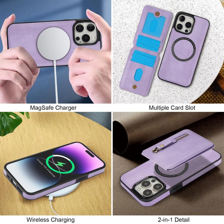 For iPhone 13 Pro Zipper Wallet Split MagSafe Leather Back Phone Case