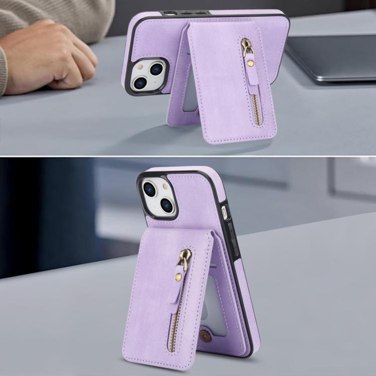 For iPhone 13 Zipper Wallet Split MagSafe Leather Back Phone Case