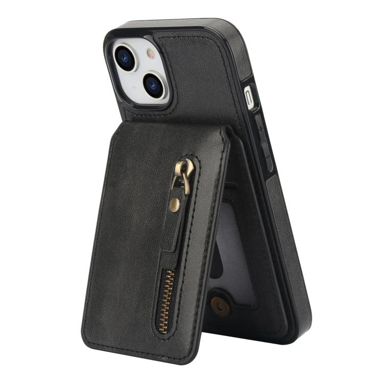 For iPhone 13 mini Zipper Wallet Split MagSafe Leather Back Phone Case