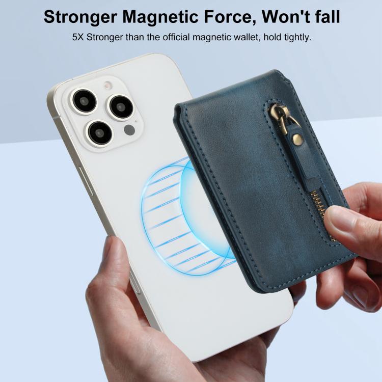 For iPhone 13 mini Zipper Wallet Split MagSafe Leather Back Phone Case