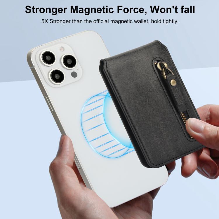 For iPhone 12 / 12 Pro Zipper Wallet Split MagSafe Leather Back Phone Case