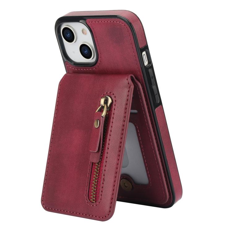 For iPhone 12 / 12 Pro Zipper Wallet Split MagSafe Leather Back Phone Case