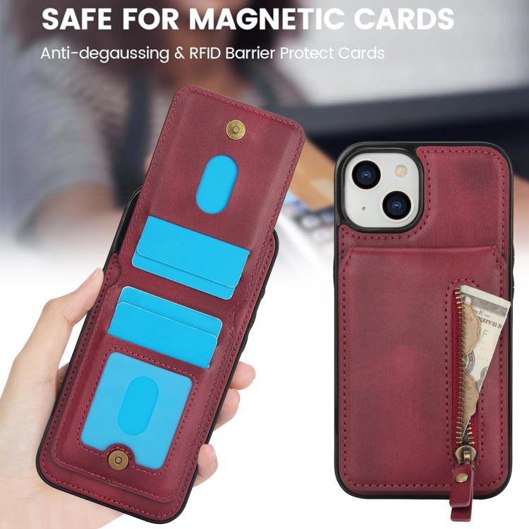 For iPhone 12 / 12 Pro Zipper Wallet Split MagSafe Leather Back Phone Case