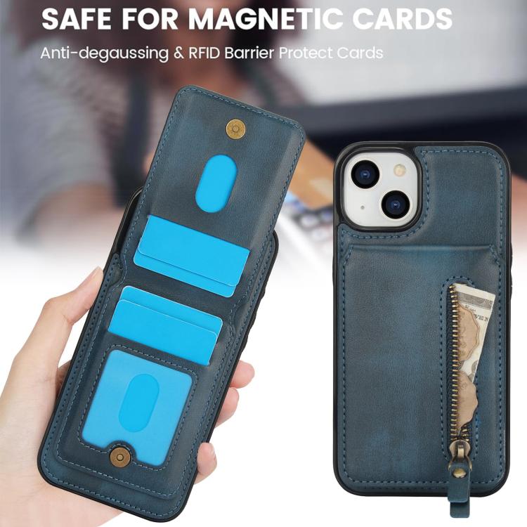 For iPhone 12 / 12 Pro Zipper Wallet Split MagSafe Leather Back Phone Case