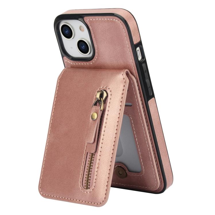 For iPhone 12 / 12 Pro Zipper Wallet Split MagSafe Leather Back Phone Case