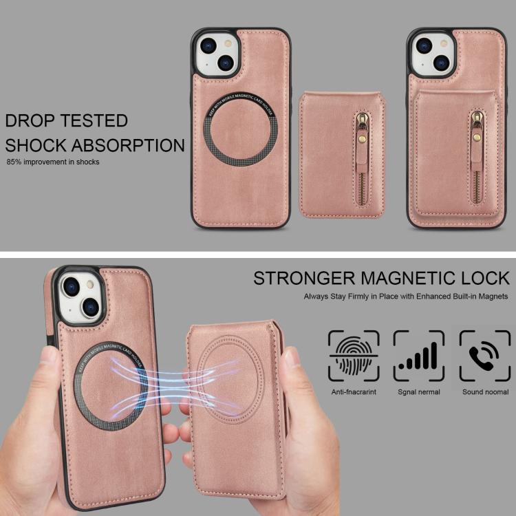For iPhone 12 / 12 Pro Zipper Wallet Split MagSafe Leather Back Phone Case