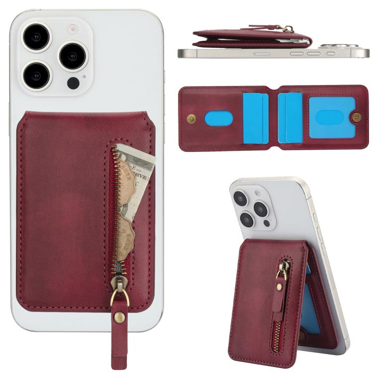 For iPhone 12 Pro Max Zipper Wallet Split MagSafe Leather Back Phone Case