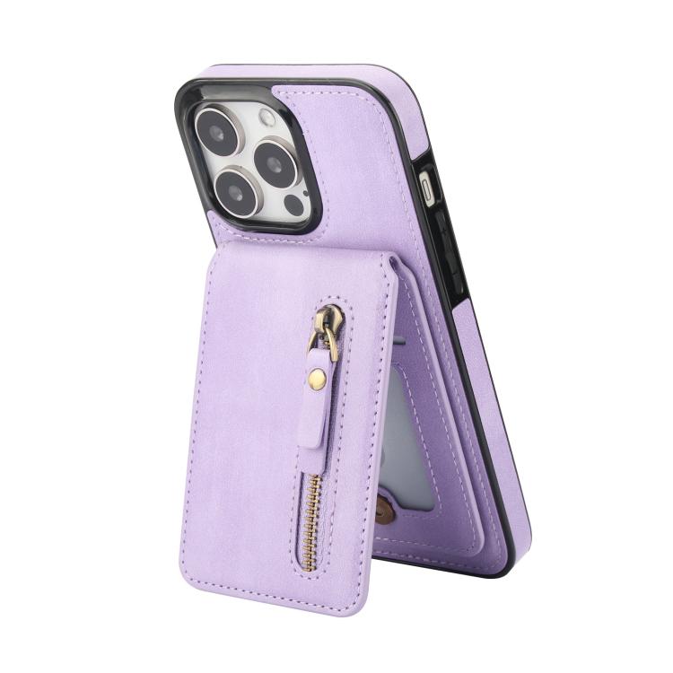 For iPhone 12 Pro Max Zipper Wallet Split MagSafe Leather Back Phone Case
