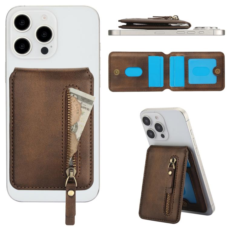 For iPhone 12 Pro Max Zipper Wallet Split MagSafe Leather Back Phone Case