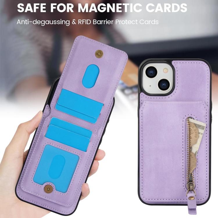 For iPhone 12 mini Zipper Wallet Split MagSafe Leather Back Phone Case