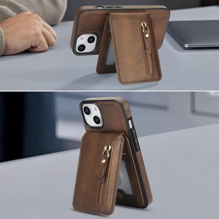 For iPhone 12 mini Zipper Wallet Split MagSafe Leather Back Phone Case