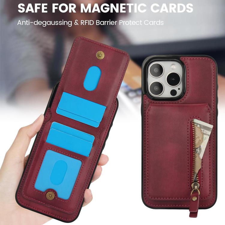 For iPhone 11 Pro Max Zipper Wallet Split MagSafe Leather Back Phone Case