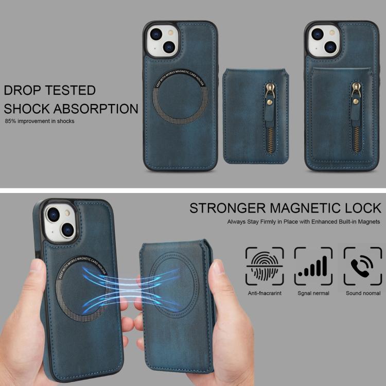 For iPhone 11 Zipper Wallet Split MagSafe Leather Back Phone Case