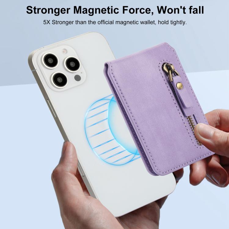 For iPhone 11 Zipper Wallet Split MagSafe Leather Back Phone Case