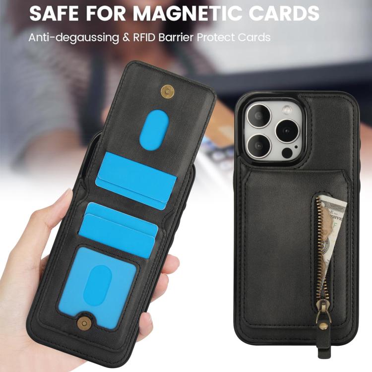 For iPhone 11 Pro Zipper Wallet Split MagSafe Leather Back Phone Case