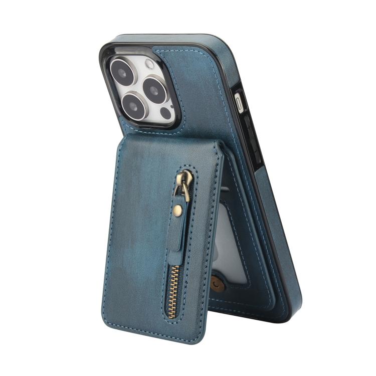 For iPhone 11 Pro Zipper Wallet Split MagSafe Leather Back Phone Case