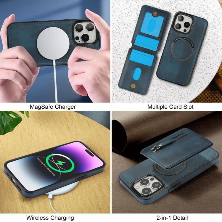 For iPhone 11 Pro Zipper Wallet Split MagSafe Leather Back Phone Case