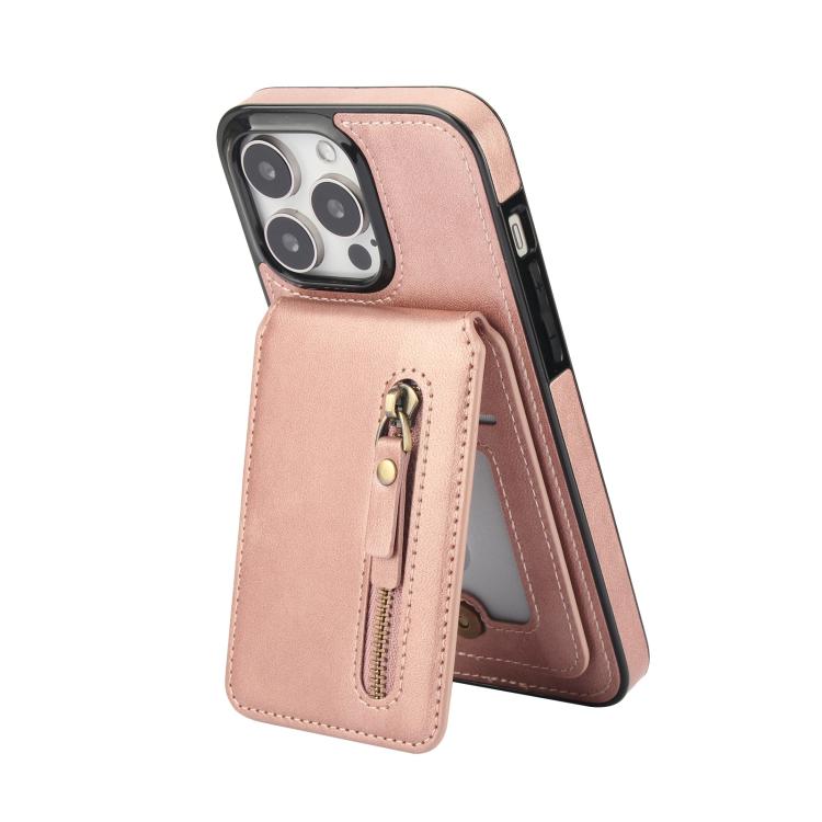 For iPhone 11 Pro Zipper Wallet Split MagSafe Leather Back Phone Case
