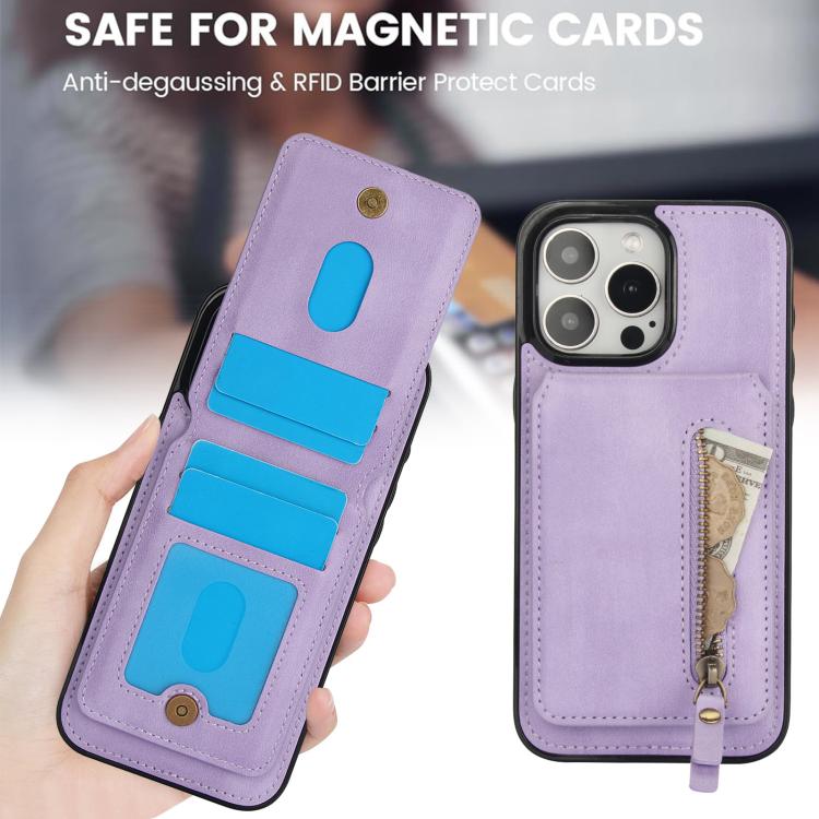 For iPhone 11 Pro Zipper Wallet Split MagSafe Leather Back Phone Case