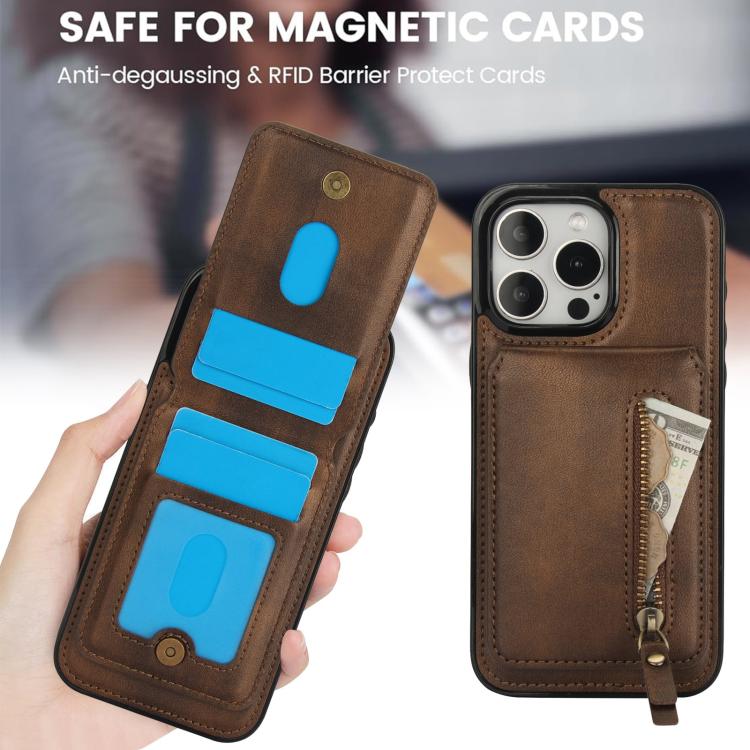 For iPhone 11 Pro Zipper Wallet Split MagSafe Leather Back Phone Case