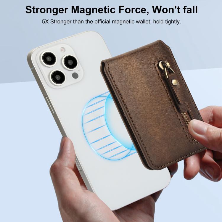For iPhone 11 Pro Zipper Wallet Split MagSafe Leather Back Phone Case