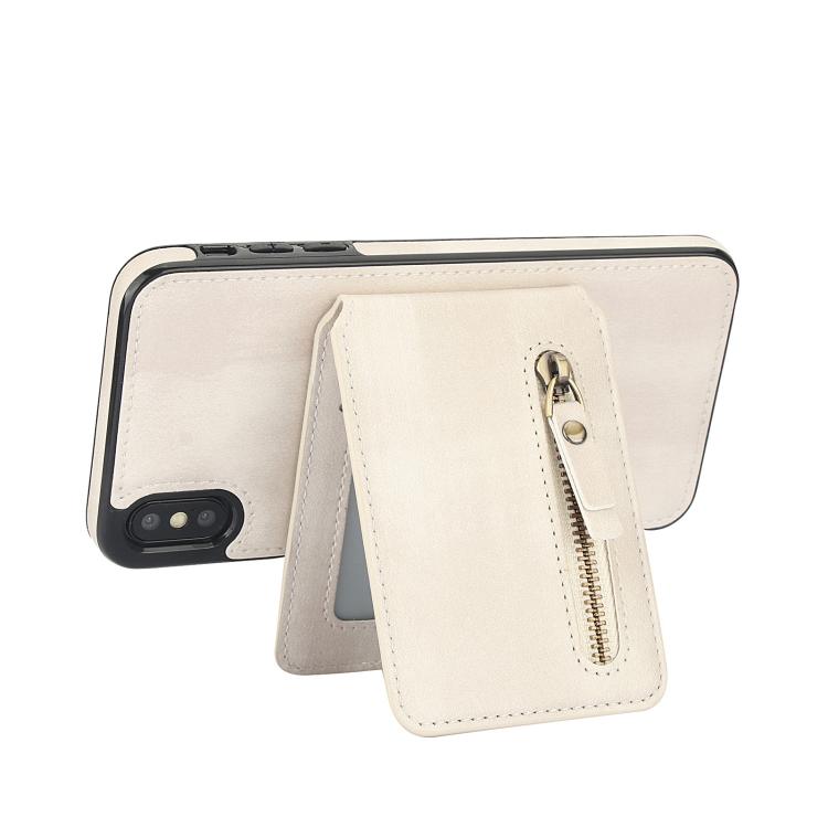 For iPhone X / XS Zipper Wallet Split MagSafe Leather Back Phone Case