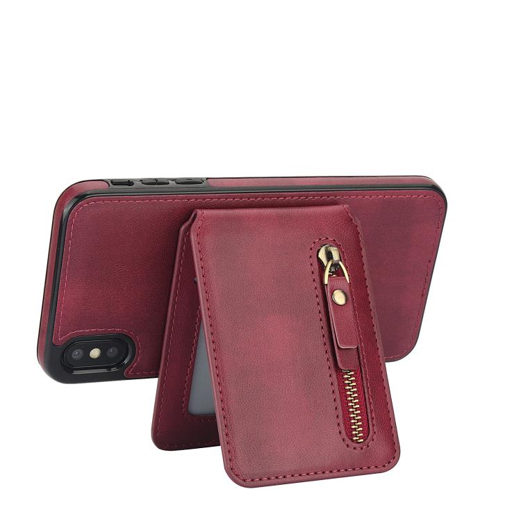 For iPhone X / XS Zipper Wallet Split MagSafe Leather Back Phone Case