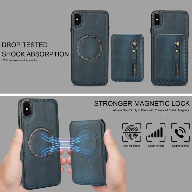 For iPhone X / XS Zipper Wallet Split MagSafe Leather Back Phone Case