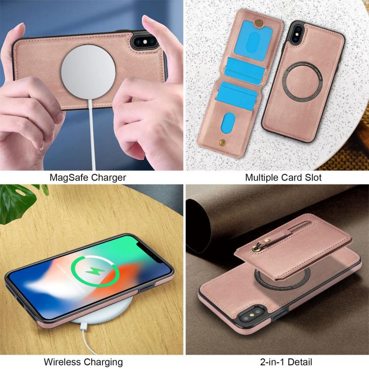 For iPhone X / XS Zipper Wallet Split MagSafe Leather Back Phone Case