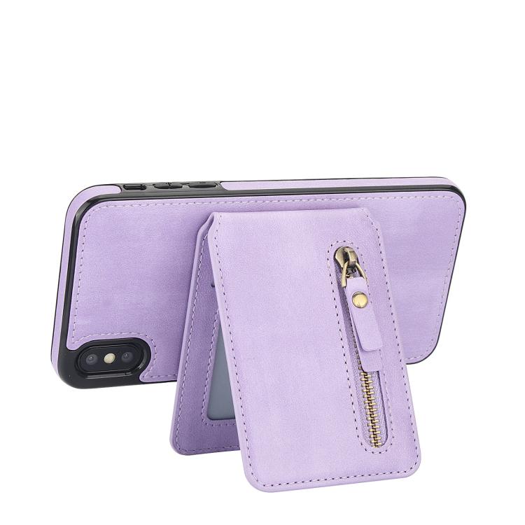 For iPhone X / XS Zipper Wallet Split MagSafe Leather Back Phone Case