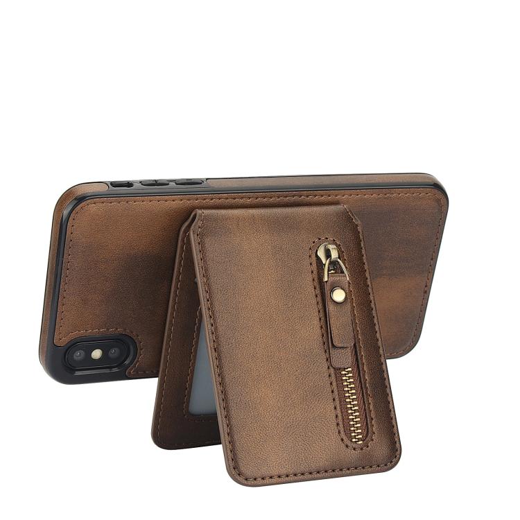 For iPhone X / XS Zipper Wallet Split MagSafe Leather Back Phone Case