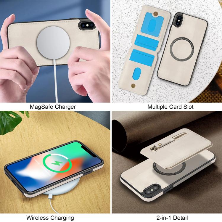 For iPhone XR Zipper Wallet Split MagSafe Leather Back Phone Case