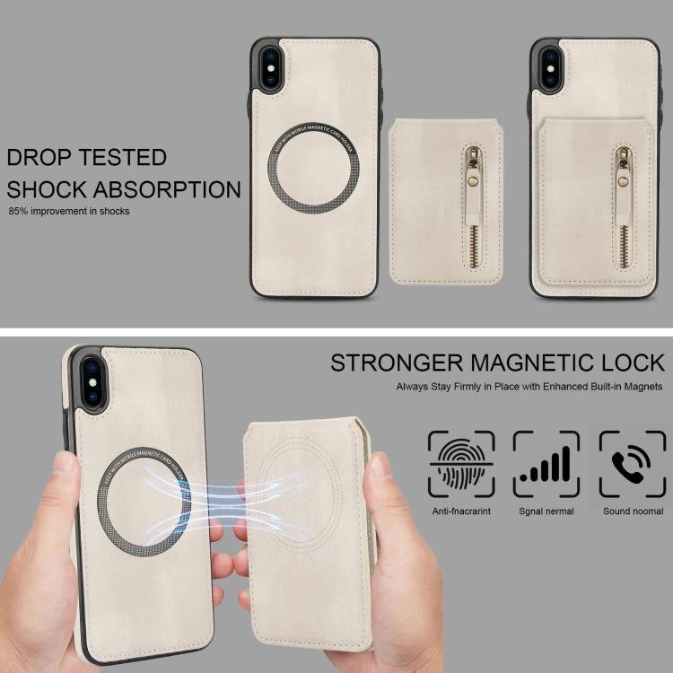 For iPhone XR Zipper Wallet Split MagSafe Leather Back Phone Case