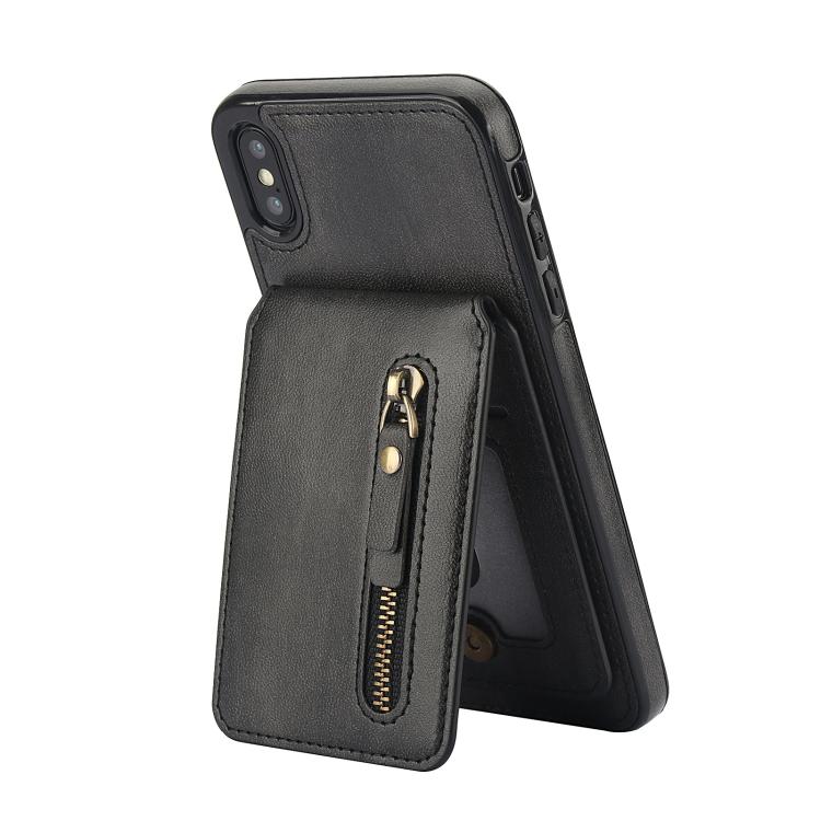 For iPhone XR Zipper Wallet Split MagSafe Leather Back Phone Case