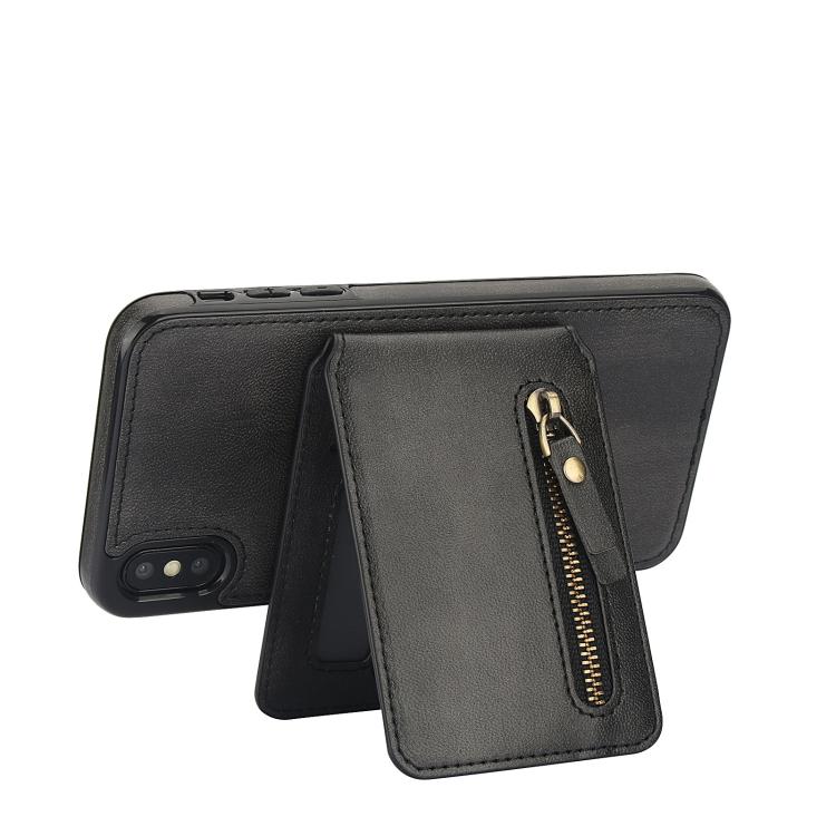For iPhone XR Zipper Wallet Split MagSafe Leather Back Phone Case