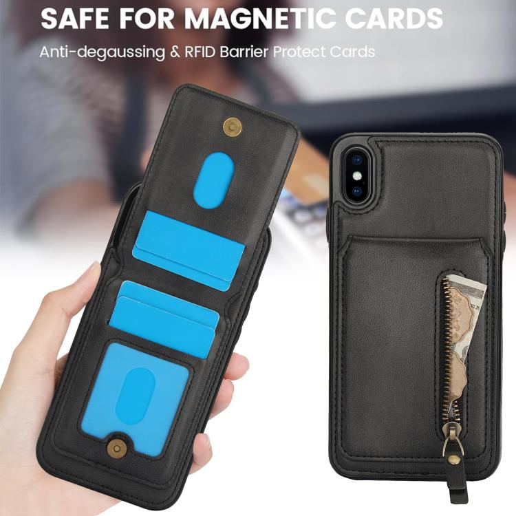 For iPhone XR Zipper Wallet Split MagSafe Leather Back Phone Case