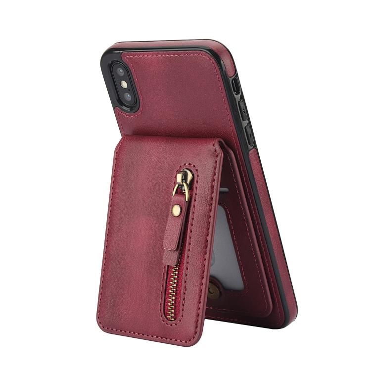 For iPhone XR Zipper Wallet Split MagSafe Leather Back Phone Case
