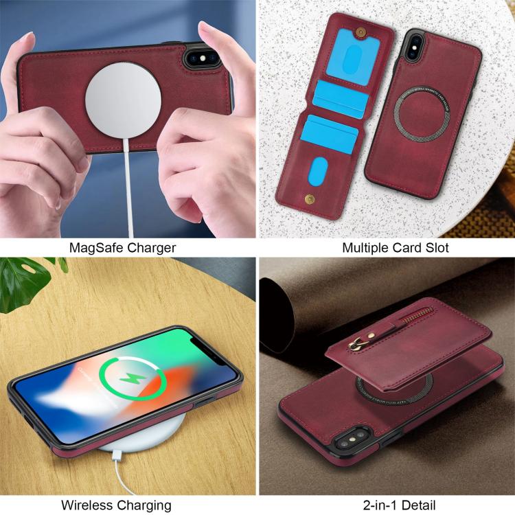 For iPhone XR Zipper Wallet Split MagSafe Leather Back Phone Case