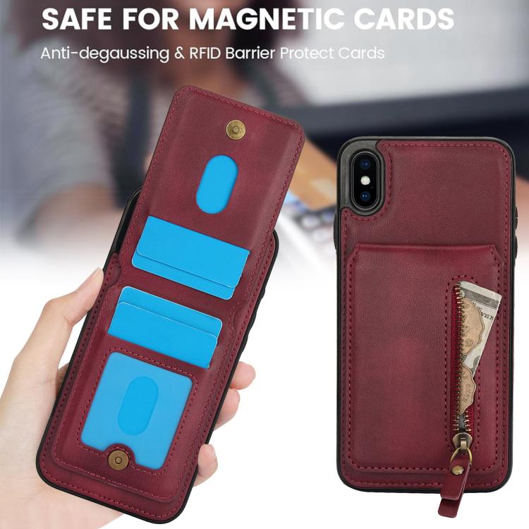 For iPhone XR Zipper Wallet Split MagSafe Leather Back Phone Case