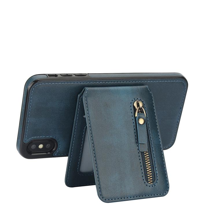 For iPhone XR Zipper Wallet Split MagSafe Leather Back Phone Case